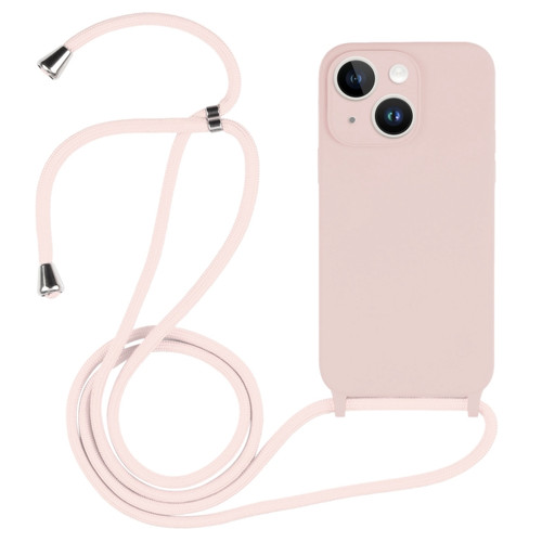 iPhone 14 Plus Crossbody Lanyard Liquid Silicone Case - Sand Pink