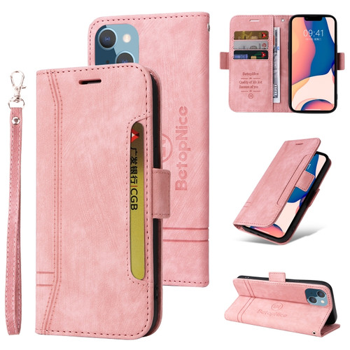 iPhone 14 Plus BETOPNICE Dual-side Buckle Leather Phone Case - Pink