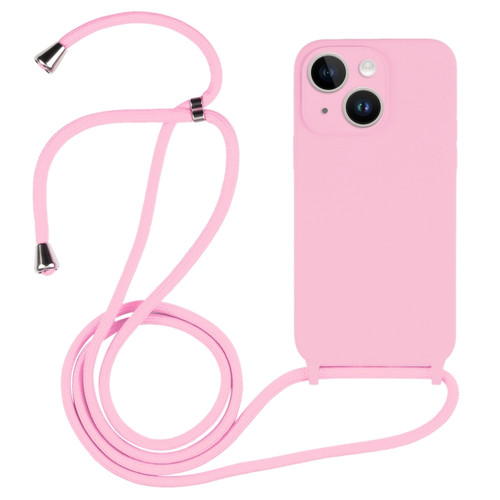 iPhone 14 Plus Crossbody Lanyard Liquid Silicone Case - Pink