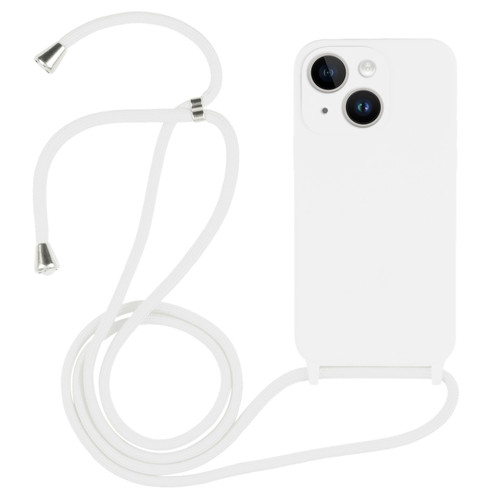 iPhone 14 Plus Crossbody Lanyard Liquid Silicone Case - White