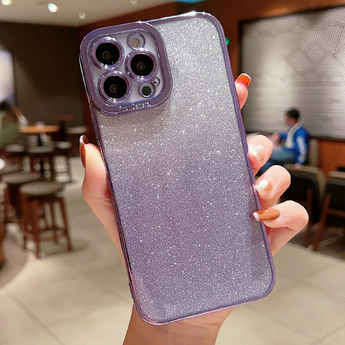 iPhone 14 Plus High Transparent Gradient Color Glitter TPU Phone Case - Purple
