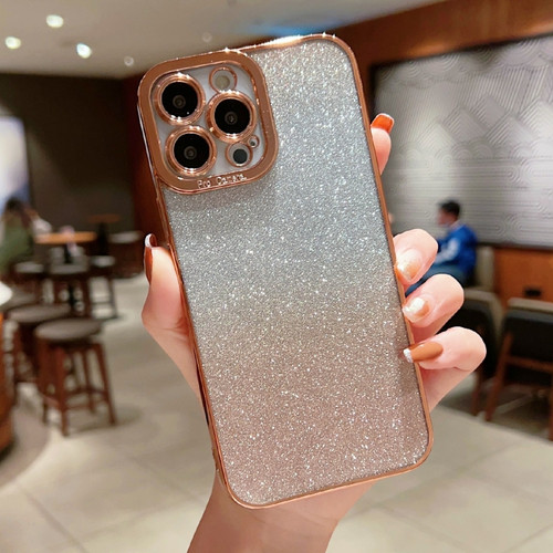 iPhone 14 Plus High Transparent Gradient Color Glitter TPU Phone Case - Gold