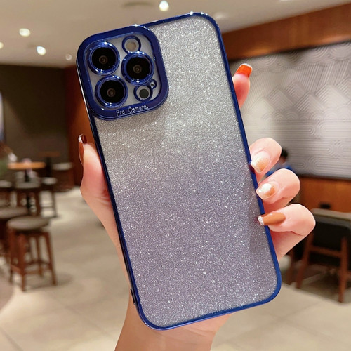 iPhone 14 Plus High Transparent Gradient Color Glitter TPU Phone Case - Dark Blue