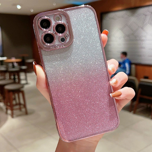 iPhone 14 Plus High Transparent Gradient Color Glitter TPU Phone Case - Pink