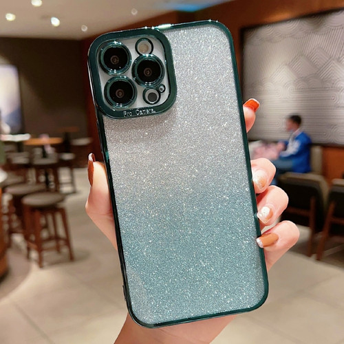 iPhone 14 Plus High Transparent Gradient Color Glitter TPU Phone Case - Dark Green