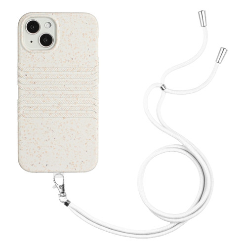 iPhone 14 Plus Wheat Straw Material Degradable TPU Phone Case with Lanyard - White