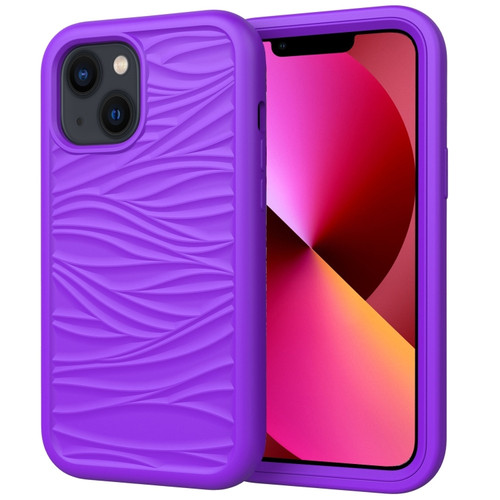 iPhone 14 Plus Wave Pattern 3 in 1 Silicone + PC Shockproof Phone Case  - Purple