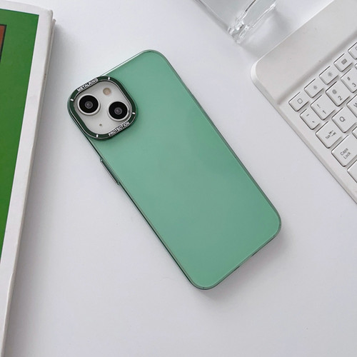 iPhone 14 Plus Glossy Metal Lens Frame PC Phone Case - Green
