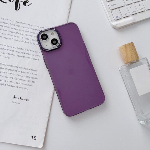 iPhone 14 Plus Glossy Metal Lens Frame PC Phone Case - Purple
