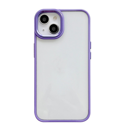 iPhone 14 Plus Clear Acrylic Soft TPU Phone Case with Metal Button - Purple