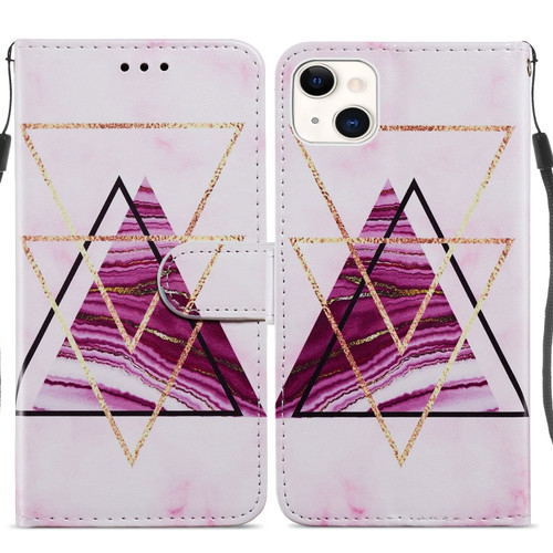 iPhone 14 Plus Painted Pattern Leather Phone Case  - Three-color Marble