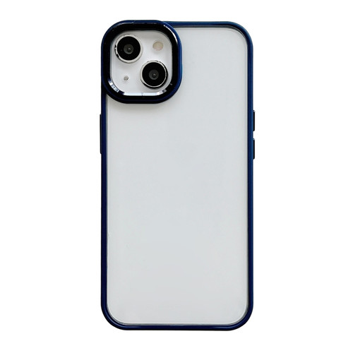 iPhone 14 Plus Clear Acrylic Soft TPU Phone Case with Metal Button - Blue