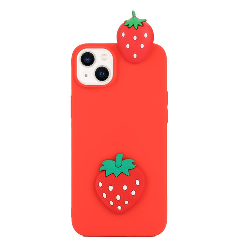 iPhone 14 Plus 3D Silicone Lying Cartoon TPU Phone Case - Strawberry