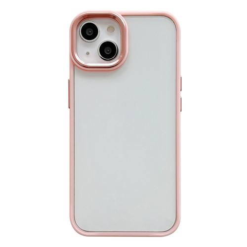 iPhone 14 Plus Clear Acrylic Soft TPU Phone Case with Metal Button - Pink