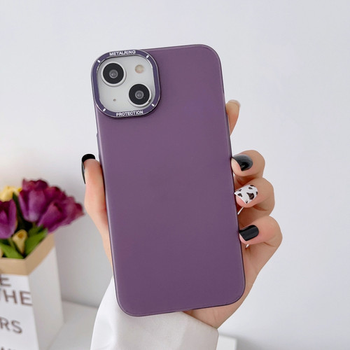 iPhone 14 Plus Frosted Metal Lens Frame PC Phone Case - Purple