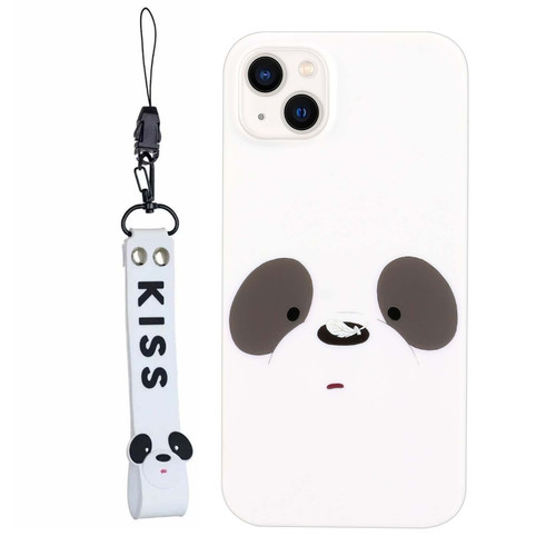 iPhone 14 Plus Silicone Painted Phone Case with Lanyard - Feather Panda