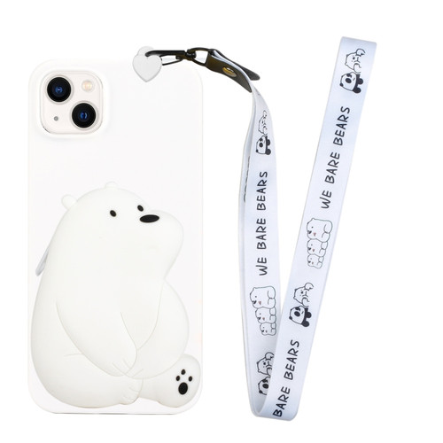 iPhone 14 Plus Silicone Wallet Phone Case with Lanyard - Big White Bear