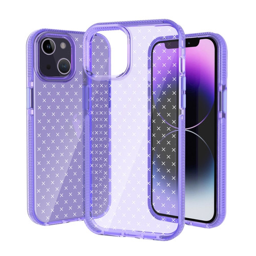 iPhone 14 Plus Grid Pattern Transparent TPU Phone Case - Purple