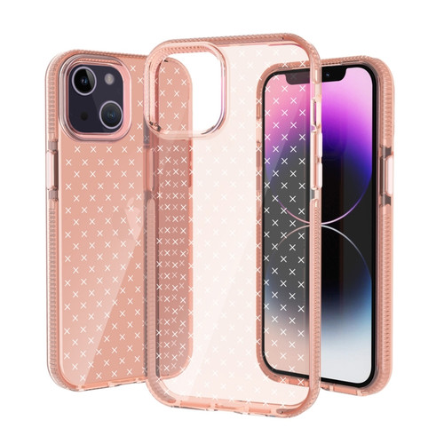 iPhone 14 Plus Grid Pattern Transparent TPU Phone Case - Pink
