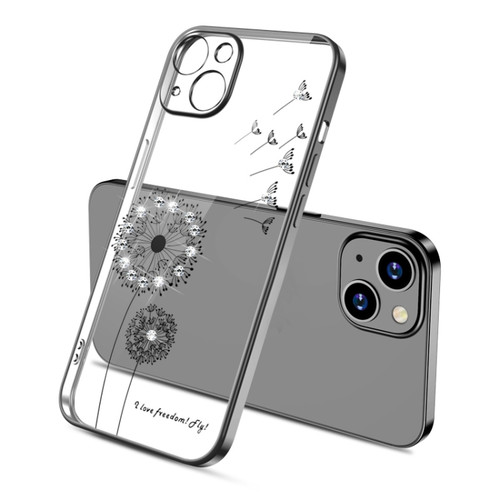 iPhone 14 Plus Electroplating Diamond Dandelion TPU Phone Case  - Black