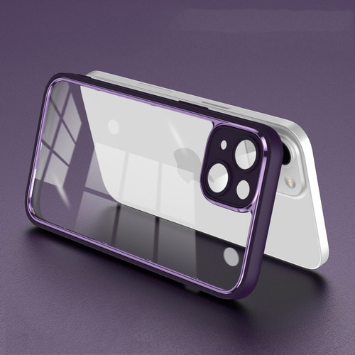 iPhone 14 Plus Electroplated PC Transparent Phone Case - Purple