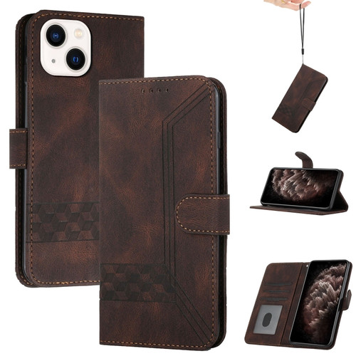 iPhone 14 Plus Cubic Skin Feel Flip Leather Phone Case - Brown