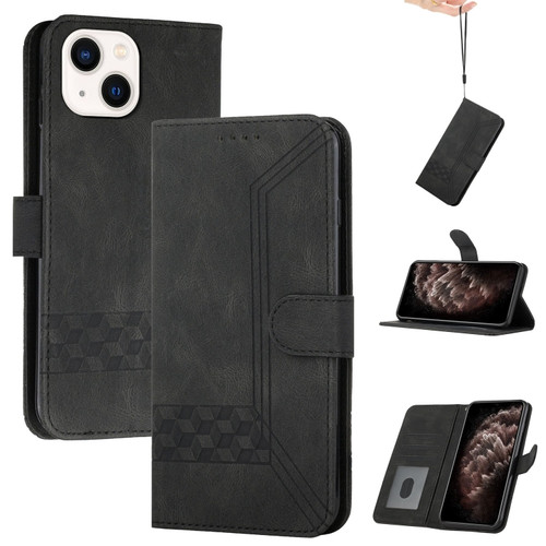 iPhone 14 Plus Cubic Skin Feel Flip Leather Phone Case - Black