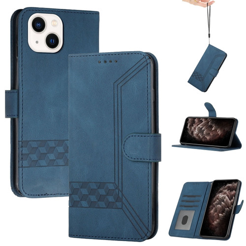 iPhone 14 Plus Cubic Skin Feel Flip Leather Phone Case - Blue