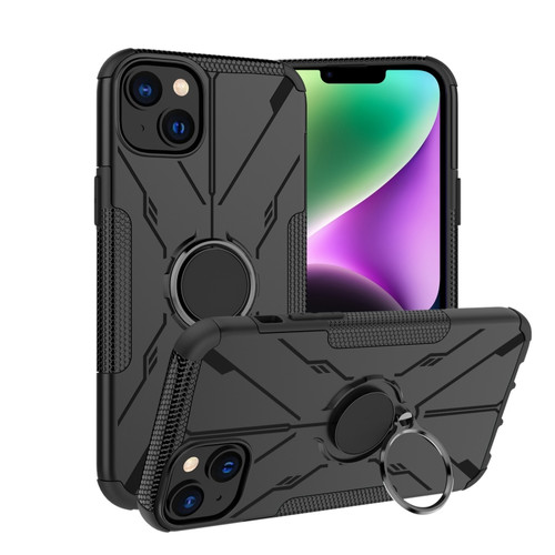 iPhone 14 Plus Armor Bear Shockproof PC + TPU Phone Case with Ring - Black