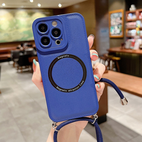 iPhone 14 Plus MagSafe Magnetic Lanyard Phone Case - Blue