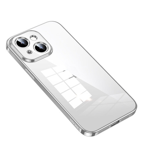 iPhone 14 Plus SULADA Shine Through Series Plating TPU Transparent Phone Protective Case - Silver