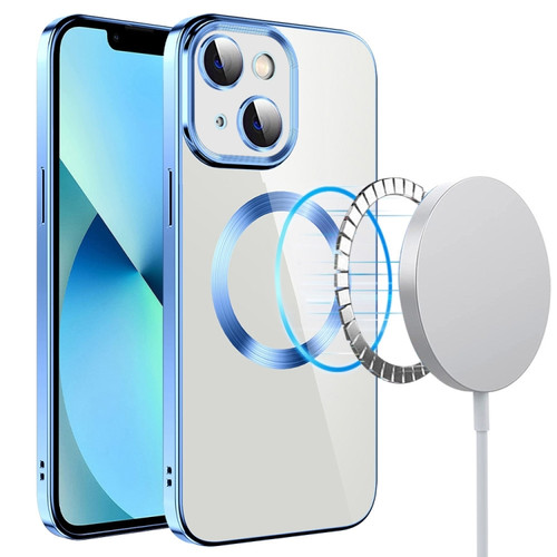 iPhone 14 Plus Electroplating MagSafe TPU Phone Case with Lens Film - Sierra Blue