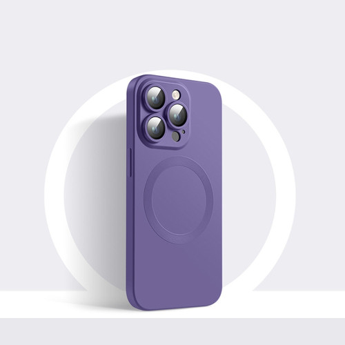 iPhone 14 Plus CD Texture MagSafe Liquid Silicone Phone Case - Dark Purple