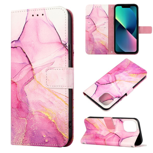 iPhone 14 Plus Marble Pattern Flip Leather Phone Case  Max Launching  - Pink Purple Gold LS001