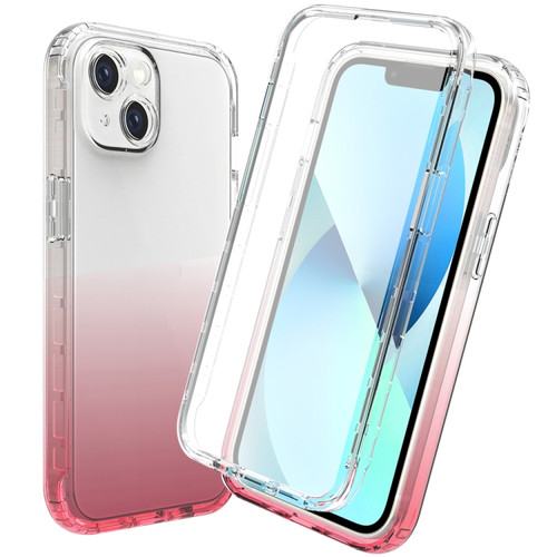 iPhone 14 Plus Full Body Shockproof Clear Gradient Phone Case  - Red