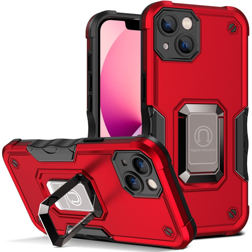 iPhone 14 Plus Ring Holder Non-slip Shockproof Armor Phone Case  - Red
