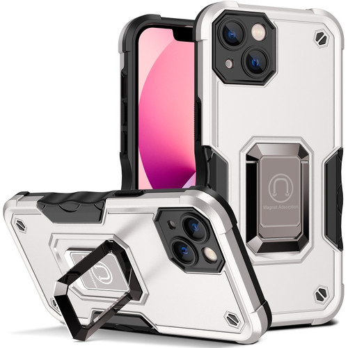 iPhone 14 Plus Ring Holder Non-slip Shockproof Armor Phone Case  - White