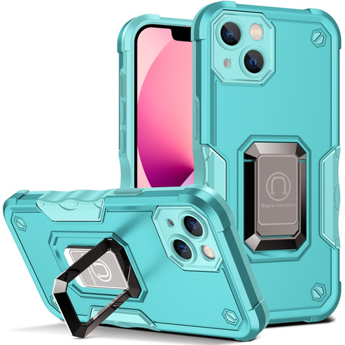 iPhone 14 Plus Ring Holder Non-slip Shockproof Armor Phone Case  - Mint Green
