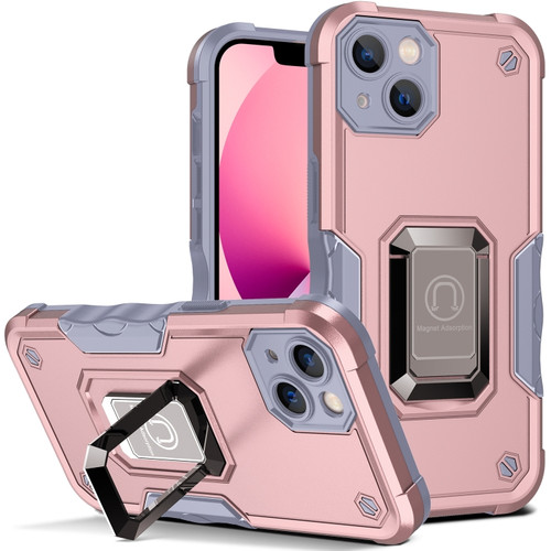iPhone 14 Plus Ring Holder Non-slip Shockproof Armor Phone Case  - Rose Gold