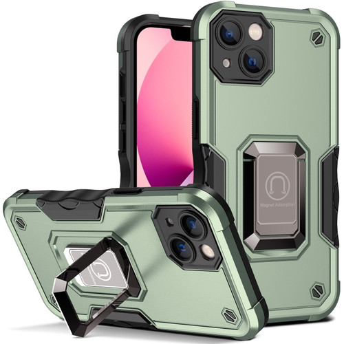 iPhone 14 Plus Ring Holder Non-slip Shockproof Armor Phone Case  - Green