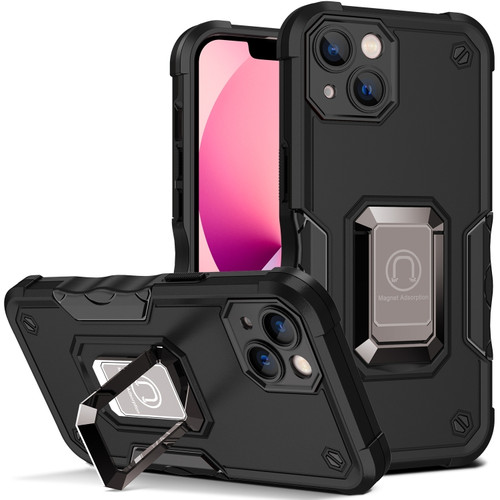 iPhone 14 Plus Ring Holder Non-slip Shockproof Armor Phone Case  - Black