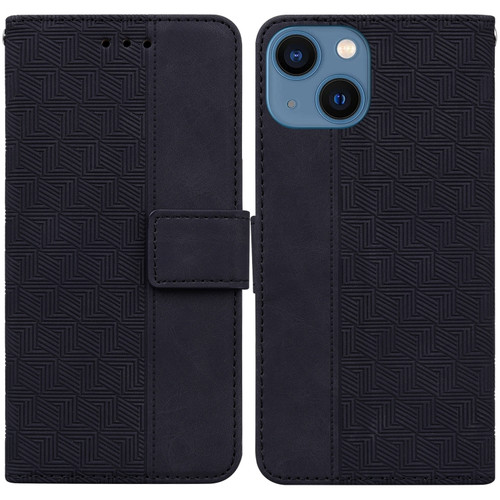 iPhone 14 Plus Geometric Embossed Leather Phone Case  - Black