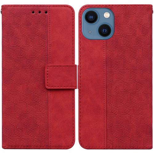 iPhone 14 Plus Geometric Embossed Leather Phone Case  - Red