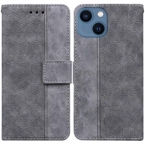 iPhone 14 Plus Geometric Embossed Leather Phone Case  - Grey