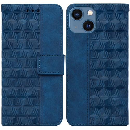 iPhone 14 Plus Geometric Embossed Leather Phone Case  - Blue