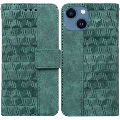 iPhone 14 Plus Geometric Embossed Leather Phone Case  - Green