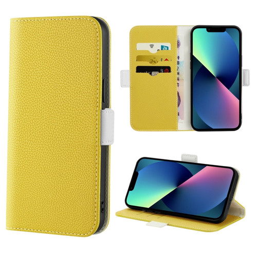 iPhone 14 Plus Candy Color Litchi Texture Leather Phone Case  - Yellow
