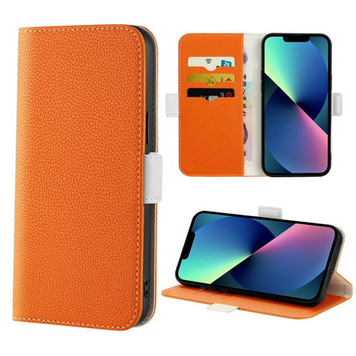 iPhone 14 Plus Candy Color Litchi Texture Leather Phone Case  - Orange