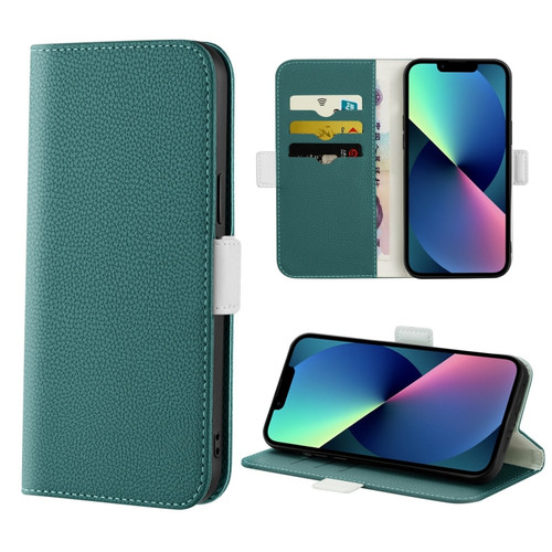 iPhone 14 Plus Candy Color Litchi Texture Leather Phone Case  - Dark Green