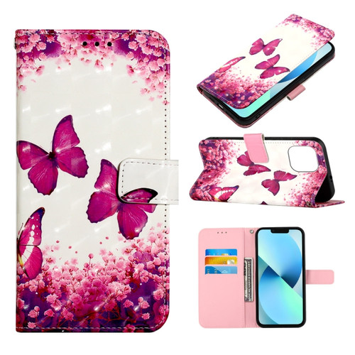 iPhone 14 Plus 3D Painting Horizontal Flip Leather Phone Case  - Rose Butterfly